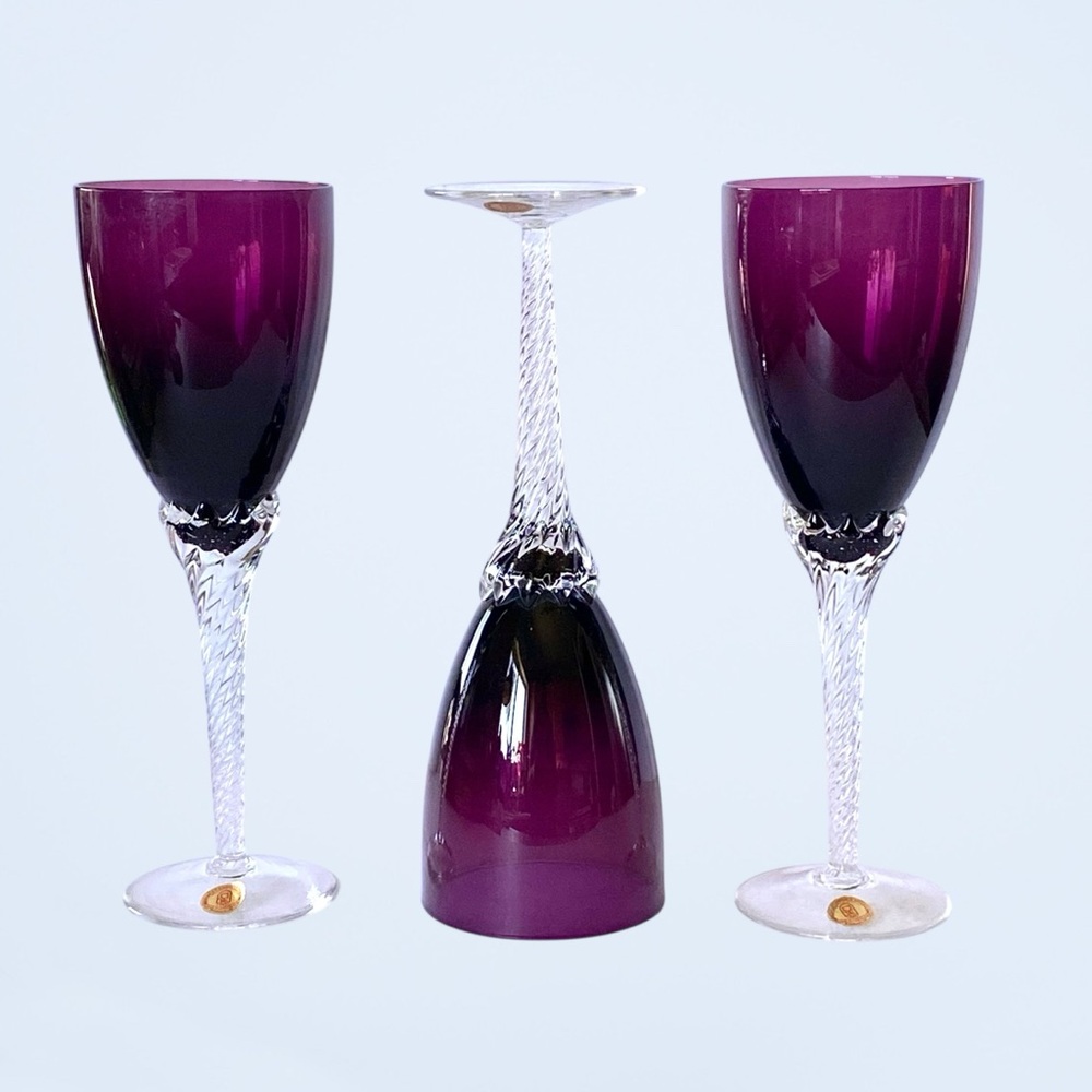 Rare Vintage Yugoslav Srpska Fabrika Stakla Paracin Hand Blown Wine Goblets Set